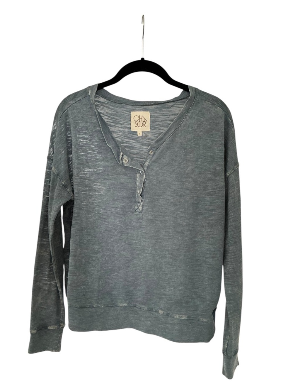 Cabin Core Chaser Burnout Henley Long Sleeve Top Light Blue (S)